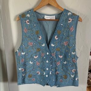 Embroidered Denim Vest - Floral Design